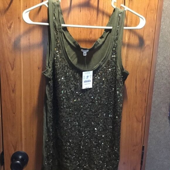 NWT. J. Crew Sequined Tank, Olive, Sz. XS - Picture 1 of 8
